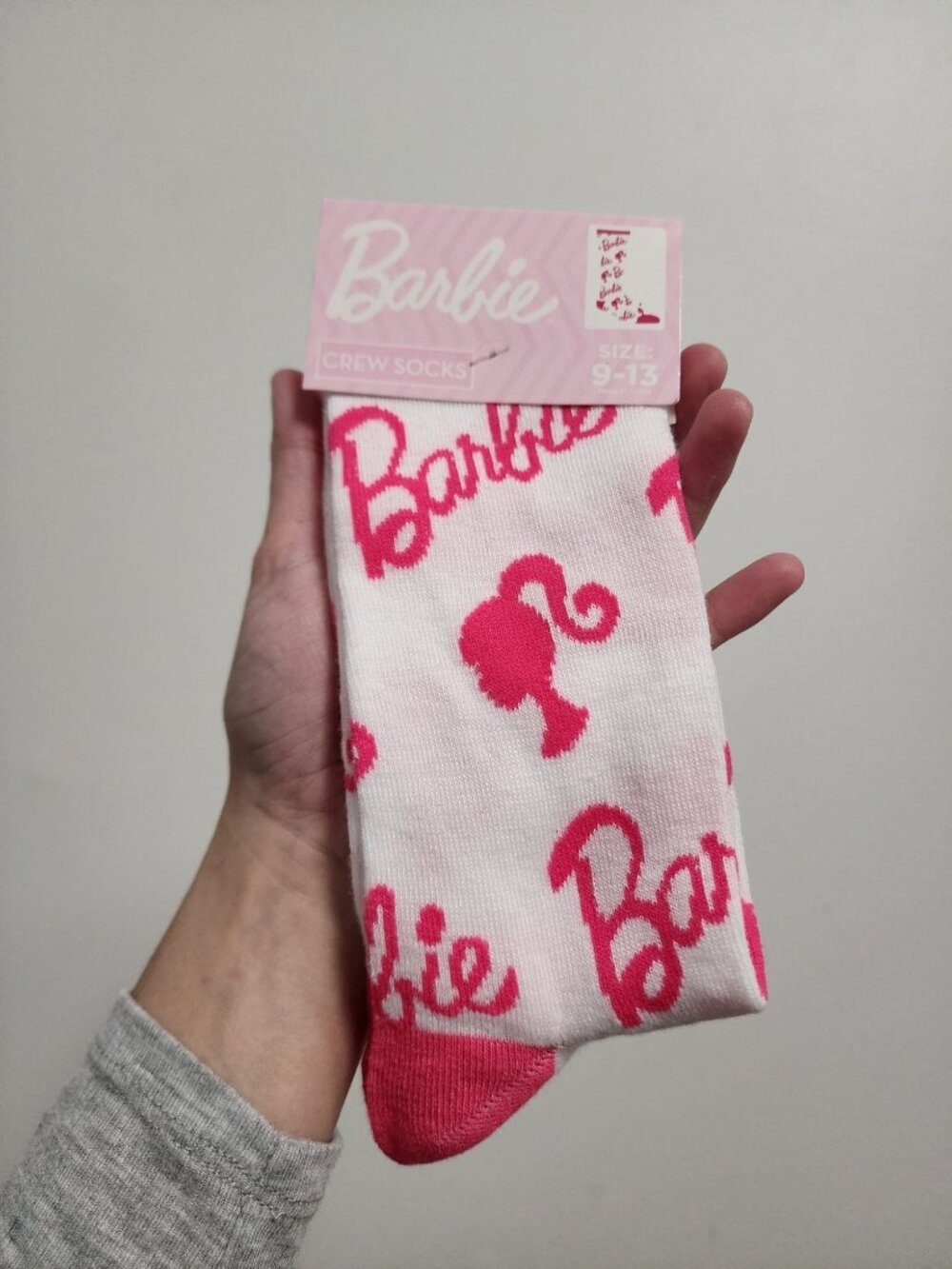 Barbie white pink crew socks 9-13 NWT
